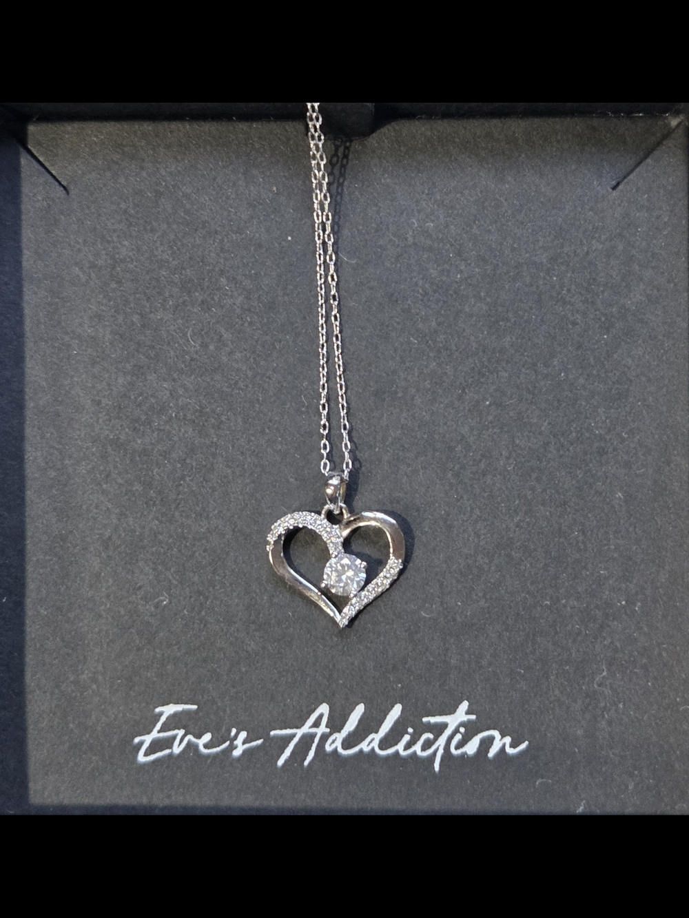 Eve's Addiction Sterling Silver Heart Pendant Necklace with Cubic Zirconia